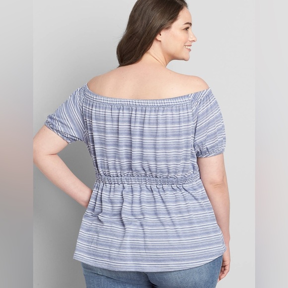 NWT Lane Bryant Striped Convertible Off-The-Shoulder Peplum Top Blue 22/24 - Picture 2 of 8